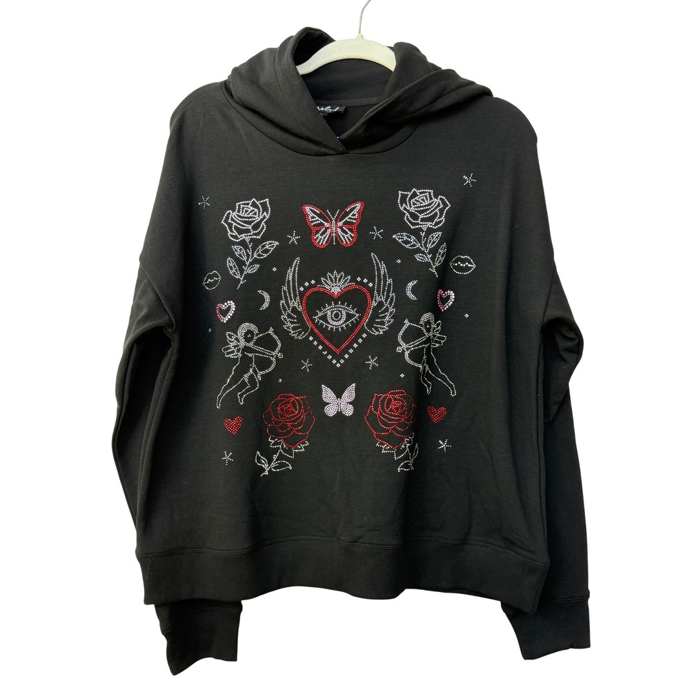 Marled Women's Large Rhinestone Cupid Heart Sweatshirt